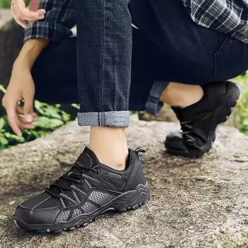 Мужская походная обувь больших размеров, мужская уличная обувь с низким верхом из сетчатой ткани, дышащая походная обувь, модная универсальная спортивная обувь для путешествий 39 чёрный
