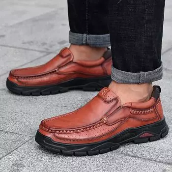Мужская походная обувь для спорта на открытом воздухе Водонепроницаемая повседневная обувь из натуральной кожи для путешествий Осенне-зимняя мужская кожаная обувь на толстой подошве 38