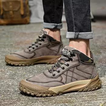 Мужская походная обувь из натуральной кожи, противоскользящая уличная обувь с высоким берцем 39 серый