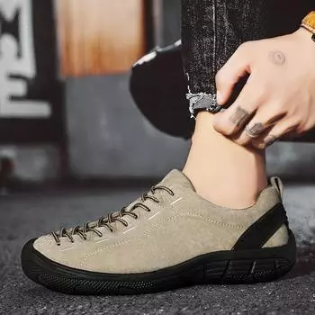 Мужская обувь из натуральной кожи, нескользящие кроссовки для активного отдыха, дышащая повседневная обувь большого размера, модные туфли на плоской подошве, мужские мокасины 39 чёрный