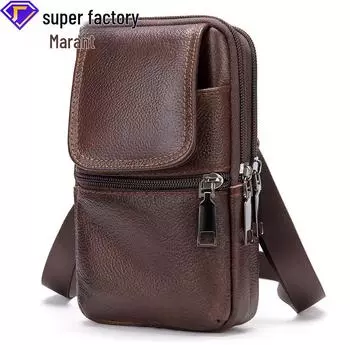«Мужская походная сумка на пояс и наплечная сумка из натуральной кожи для мобильных телефонов» кофейный