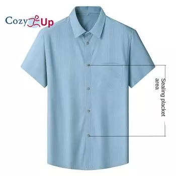 Мужская полосатая бамбуковая рубашка Cozy Up XL-8XL с коротким рукавом, эластичная рубашка с половиной рукава XL синий