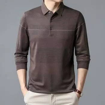 Мужская полосатая футболка с длинными рукавами, осенняя новая универсальная рубашка-поло, свободная одежда для папы среднего возраста M