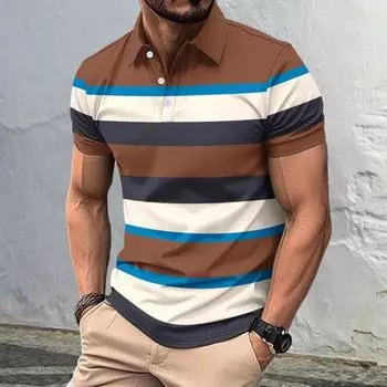 Мужская полосатая футболка с лацканами, повседневная футболка для гольфа с коротким рукавом, деловая футболка с воротником M темно-синий