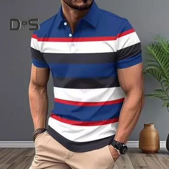Мужская полосатая футболка с лацканами, повседневная футболка для гольфа с коротким рукавом, деловая футболка с воротником, топ для спорта, гольфа, путешествий, офиса, вечеринок, повседневная одежда M темно-синий