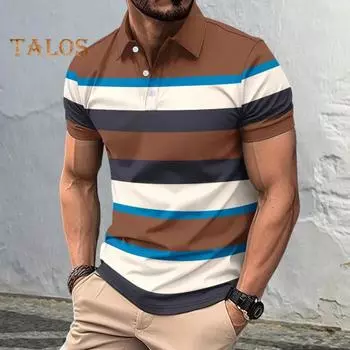 Мужская полосатая футболка с лацканами, повседневная футболка для гольфа с коротким рукавом, деловая футболка с воротником, топ для спорта, гольфа, путешествий, офиса, вечеринок, повседневная одежда M кофейный
