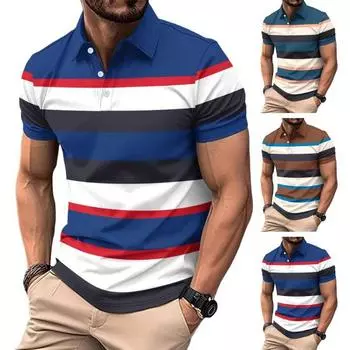 Мужская полосатая футболка с лацканами, повседневная футболка для гольфа с коротким рукавом, деловая футболка с воротником, топ для спорта, гольфа, путешествий, офиса, вечеринок, повседневная одежда M кофейный