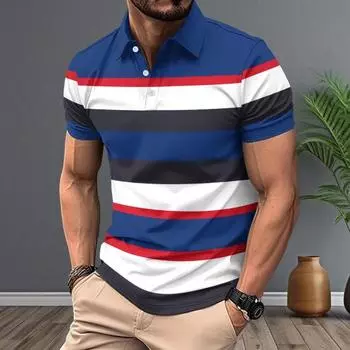 Мужская полосатая футболка с лацканами, повседневная футболка для гольфа с коротким рукавом, деловая футболка с воротником, топ для спорта, гольфа, путешествий, офиса, вечеринок, повседневная одежда M темно-синий