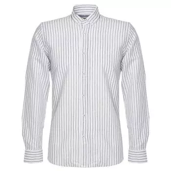 Мужская полосатая хлопковая рубашка с длинным рукавом белая