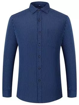 Мужская полосатая классическая рубашка с нагрудным карманом, дышащая рубашка с длинными рукавами и пуговицами с лацканами для активного отдыха 39