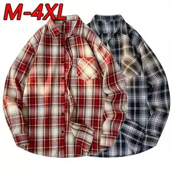 Мужская полосатая клетчатая рубашка с длинным рукавом — японская мода, гонконгский стиль, идеально подходит для весны и осени 2XL [150-175 lbs] темно-синий