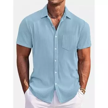 Мужская полосатая рубашка, летняя однотонная повседневная рубашка с короткими рукавами для мужчин M белый