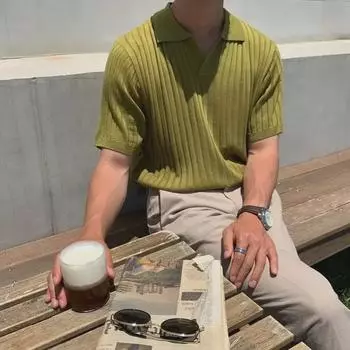 Мужская полосатая рубашка поло Ice Silk - Лето 2023 г., модный топ с коротким рукавом и лацканами в корейском стиле Double Extra Large чёрный