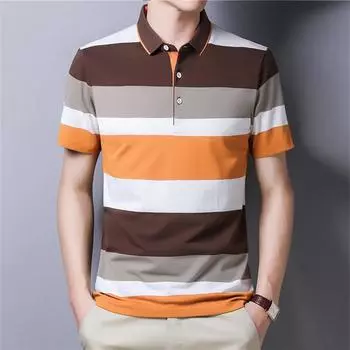 Мужская полосатая рубашка поло, летняя рубашка с коротким рукавом, мужская деловая рубашка поло для офиса, приталенная рубашка поло S