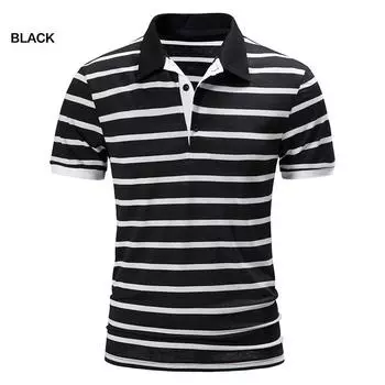 Мужская полосатая рубашка поло с коротким рукавом и воротником с лацканами, одежда для гольфа, мужские повседневные рубашки поло на пуговицах M