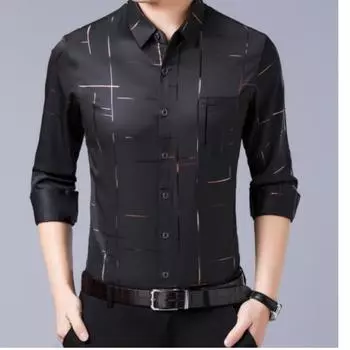 Мужская полосатая рубашка, повседневная рубашка, деловая офисная рубашка с воротником-стойкой 4XL