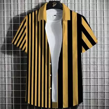 Мужская полосатая рубашка, рубашка с цветочным 3D-принтом, повседневные шорты, топы с рукавами, рубашки для пляжных вечеринок, мужская гавайская рубашка, свободная одежда 2025 S