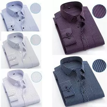 Мужская полосатая рубашка с длинными рукавами, негладкая, против морщин, удобные дышащие деловые повседневные модные тонкие рубашки 38 синий/тёмно-синий