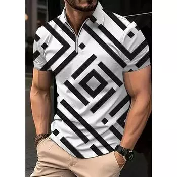 Мужская полосатая рубашка с принтом, поло с коротким рукавом, повседневная, большая, модная, летняя новинка S