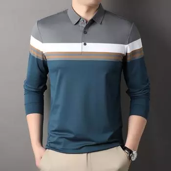 Мужская полосатая рубашка с верхом и низом, осенняя новая футболка с длинными рукавами и лацканами, мужская повседневная деловая рубашка поло M