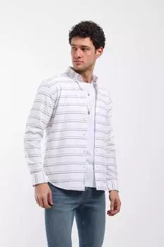 Мужская полосатая рубашка стандартного кроя с длинным рукавом светло-коричневого цвета