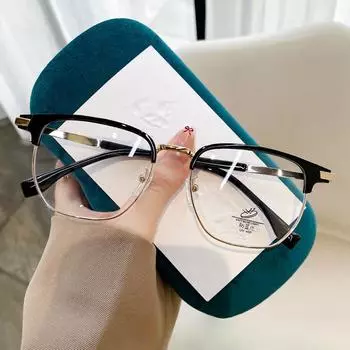 Мужская полуоправа для науки и техники может быть оснащена очками для близорукости, оправа Xiaohongshu, интернет-знаменитости, плоские очки с защитой от синего света