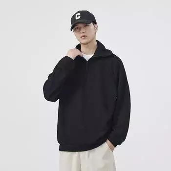 Мужская полуводолазка с застежкой-молнией, свитер со средним воротником, студенческая новая весенне-осенняя свободная футболка с длинным рукавом и воротником-стойкой, мужская одежда S