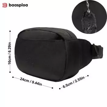Мужская поясная сумка Baasploa, брендовая универсальная модная мужская поясная сумка премиум-класса для отдыха и спорта, водонепроницаемая регулируемая поясная сумка чёрный