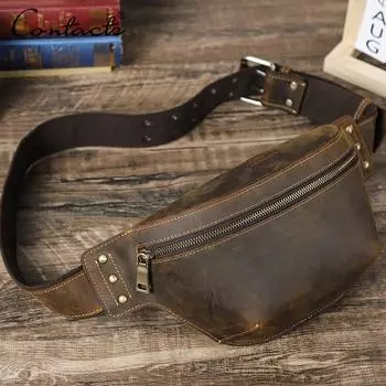 Мужская поясная сумка CONTACT S из натуральной кожи, нагрудные сумки для мужчин, портативные сумки для телефонов, многофункциональная сумка через плечо кофейный