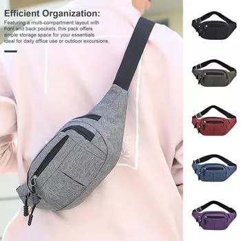 Мужская поясная сумка для телефона, устойчивая к брызгам, эластичный регулируемый поясной ремень, несколько отделений, застежка-молния, для активного отдыха, бега, велоспорта чёрный