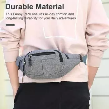 Мужская поясная сумка для телефона, устойчивая к брызгам, эластичный регулируемый поясной ремень, несколько отделений, застежка-молния, сумка на пояс для бега, езды на велосипеде чёрный