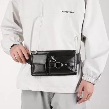 Мужская поясная сумка из искусственной кожи, простая, повседневная, черная, для деловых поездок, поясная сумка на грудь S чёрный