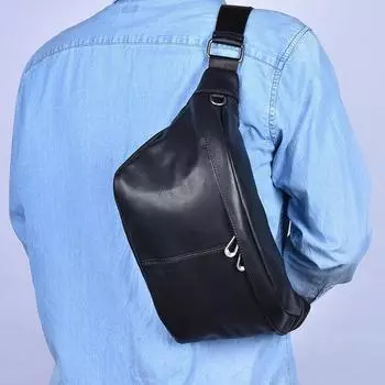 Мужская поясная сумка из коровьей кожи с верхним слоем, большая вместимость, индивидуальная портативная сумка для хранения, сумка через плечо, нагрудная сумка для мужчин чёрный