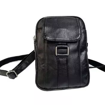 Мужская поясная сумка из кожи, сумка-мессенджер на ремне с двойной молнией, сумка для мобильного телефона, повседневная сумка из черной коровьей кожи чёрный