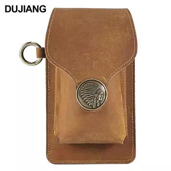 Мужская поясная сумка из натуральной кожи Crazy Horse - Коровья кожа высшего слоя, Повседневный уличный держатель для мобильного телефона