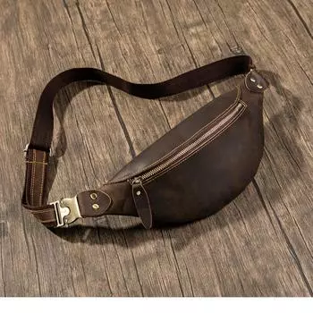 Мужская поясная сумка из натуральной кожи, нагрудная сумка из воловьей кожи для спорта и отдыха, сумка для кассового аппарата из коровьей кожи с верхним слоем, мужская поясная сумка бренда Tide 35*4*13cm темно-коричневого