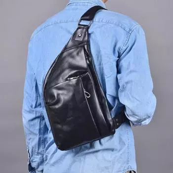 Мужская поясная сумка из натуральной кожи с верхним слоем из коровьей кожи, мужская сумка через плечо, многофункциональная повседневная мужская сумка для отдыха на груди чёрный