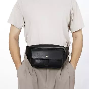Мужская поясная сумка из натуральной кожи, модная повседневная сумка через плечо большой емкости, спортивная сумка из коровьей кожи с верхним слоем чёрный