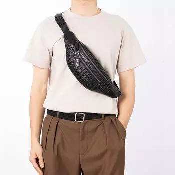 Мужская поясная сумка из натуральной кожи с крокодиловым принтом, модная повседневная сумка через плечо, многофункциональная мужская сумка для спорта на открытом воздухе чёрный