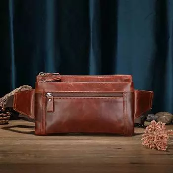 Мужская поясная сумка из натуральной кожи, нагрудная сумка из воловьей кожи для спорта и отдыха, сумка для кассового аппарата из коровьей кожи с верхним слоем, мужская поясная сумка бренда Tide 25*3*15cm коричневый
