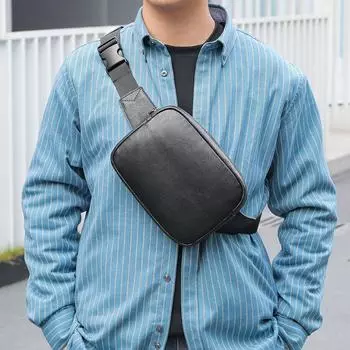 Мужская поясная сумка из натуральной кожи, многофункциональная, 2 в 1, нагрудная, двойного назначения, сумка-саквояж чёрный
