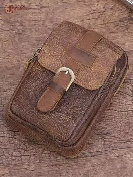 Мужская поясная сумка из натуральной кожи в стиле ретро для мобильного телефона - многофункциональная поясная сумка