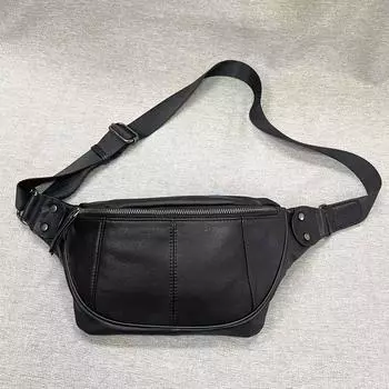 Мужская поясная сумка Source Leather Fanny Pack, черная, первый слой, поясная сумка из коровьей кожи, A5, большая емкость чёрный