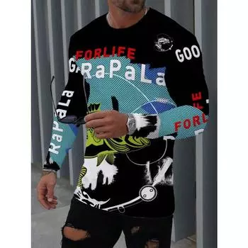 Мужская повседневная эластичная футболка с круглым вырезом и длинным рукавом с рисунком рыбы, мужской топ для рыбалки на открытом воздухе, весна-осень S