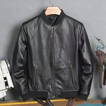 Мужская повседневная бейсбольная куртка Locomotive Jacket First Layer Cowhide Short Slim Leather Jacket S