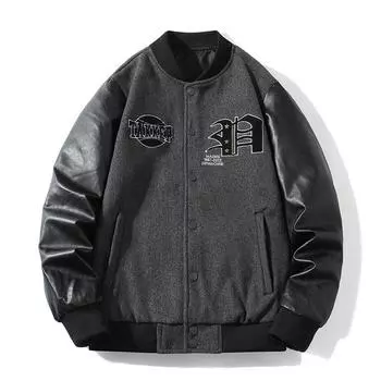 Мужская повседневная бейсбольная куртка с вышивкой Мужская повседневная тонкая куртка L чёрный