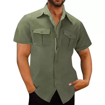 Мужская повседневная блузка, хлопково-льняная рубашка, свободные топы, футболка с короткими рукавами, летние осенние красивые мужские рубашки XL белый