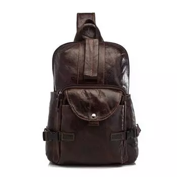 Мужская повседневная большая сумка через плечо из натуральной кожи на слинге, дизайнерская дорожная сумка на одно плечо, рюкзак темно-коричневого