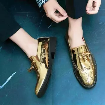 Мужская повседневная деловая кожаная повседневная обувь, модные удобные мокасины, мужские туфли-монки в британском стиле, мужские туфли без застежек на плоской подошве для отдыха на открытом воздухе 38 золотой