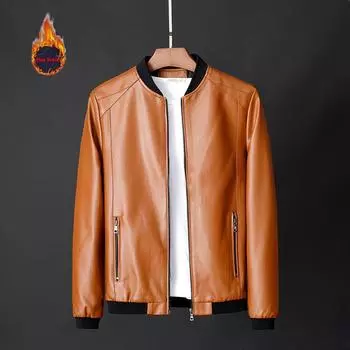 Мужская повседневная деловая куртка больших размеров, зимняя утепленная куртка из искусственной кожи, однотонная куртка на молнии 8XL